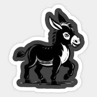 Cute Black and White Donkey Cartoon Animal Art Sticker